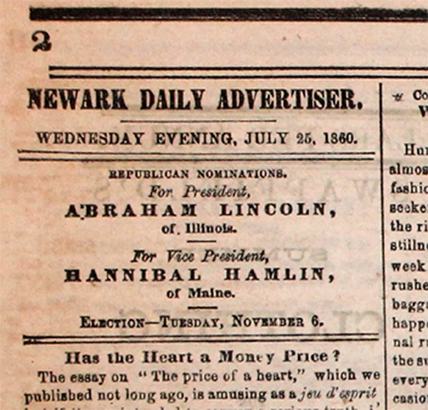 Bound Volume of Newark Daily Advertiser With Lincoln Hamlin Election Ads