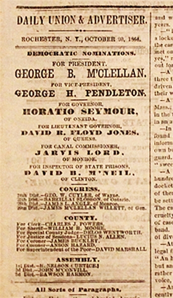 Pro-McClellan 1864 Presidential Campaign Newspaper: The Rochester Daily Union.