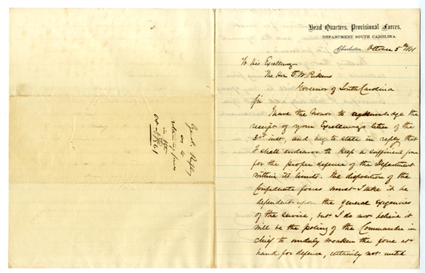 Confederate General R. S. Ripley Writes from Charleston, South Carolina on Rare Head Quarters Provisional Forces Stationery 