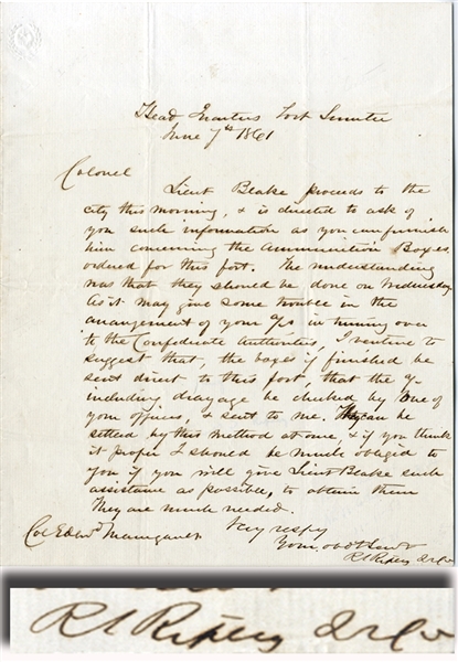 Very Scarce Confederate Letter Sent From Fort Sumter