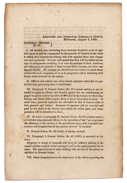 Confederate Imprint: General Orders Detailing The Disposition Of Dead Soldiers Clothing