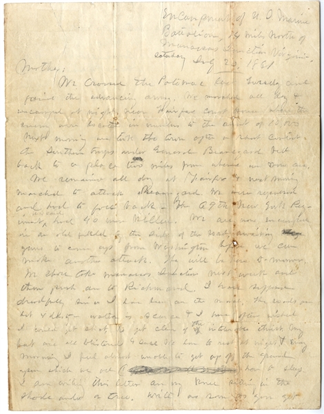 Very Rare US Marine Civil War Dated Letter