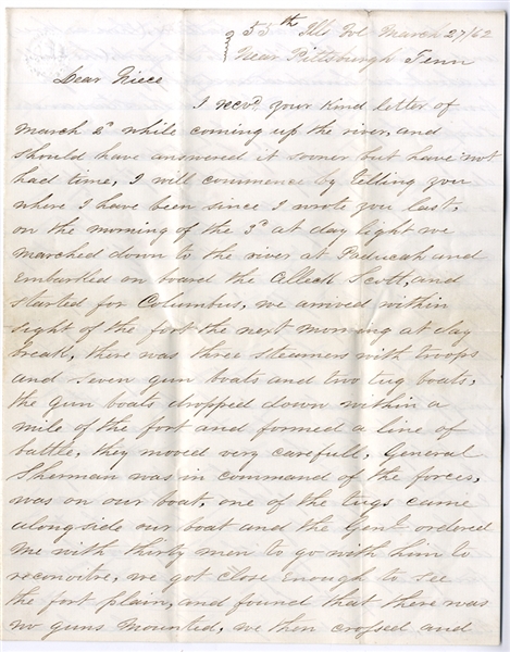 55th Illinois KIA Shiloh - His Last Letter Home