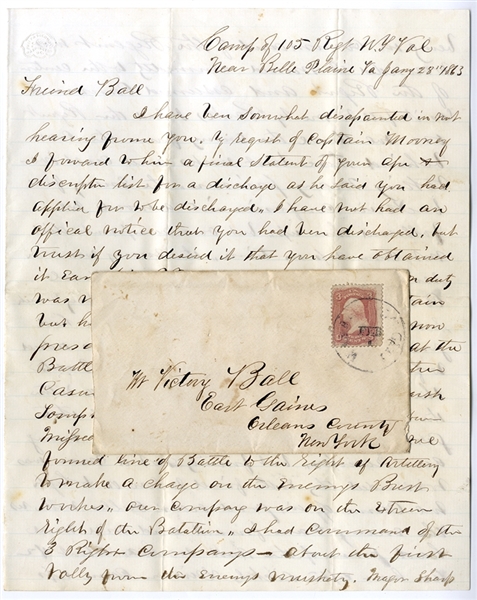 Battle of Fredericksburg Letter - 105th N.Y. Vol. - Capt. Abraham Moore Describes Looking for One of His Missing Men on the Battlefield - I went so near the enemies pickets that could hear them...