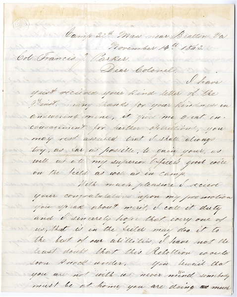 Detailed Battle of Rappahannock Station, Virginia Letter-They Took The Rebels By Surprise and Gave Them A Balls Bluff