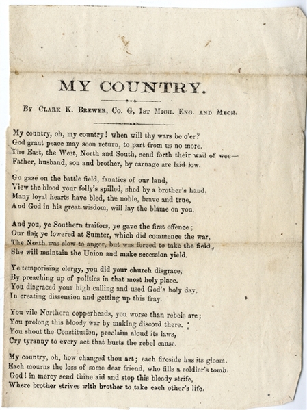 1st Michigan Engineers Poem: MY COUNTRY. 