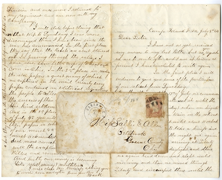 34th Ohio Battle Letter by Franklin L. Allen - Writing from Fort Toland, West Virginia, with Cover