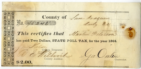 California War Dated Poll Tax Receipt
