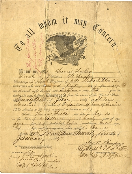 Hero of Hoover’s Gap Later Killed by Desperadoes in Texas - 6th Missiouir Cavalry Signed Discharge