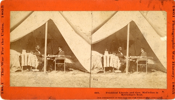President Lincoln and Gen. McClellan in McClellan's Tent
