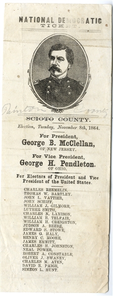 McClellan 1864 Portrait Campaign Ballot From Ohio