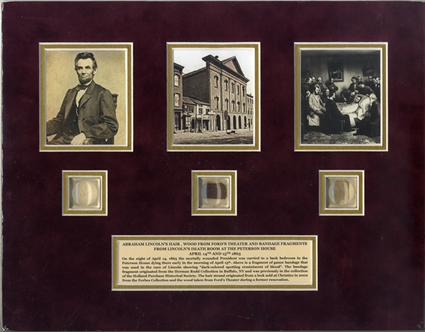 Lincoln Hair, Bandage and Ford’s Theater Wood Display