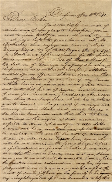 1840 Ohio Indian Fur Trade Letter