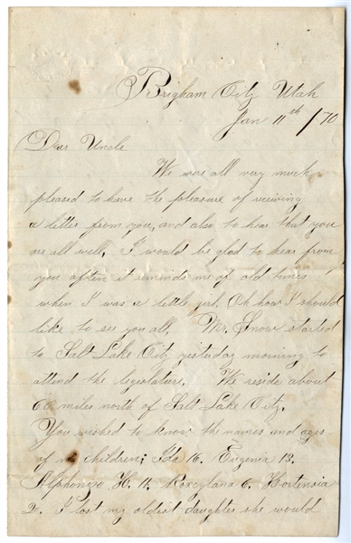 1870 Mormon Letter