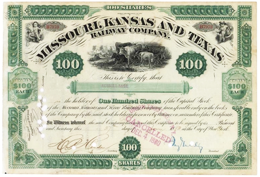 A Fine Association Of Russell Sage And Jay Gould Signing On The Same Stock Certificate