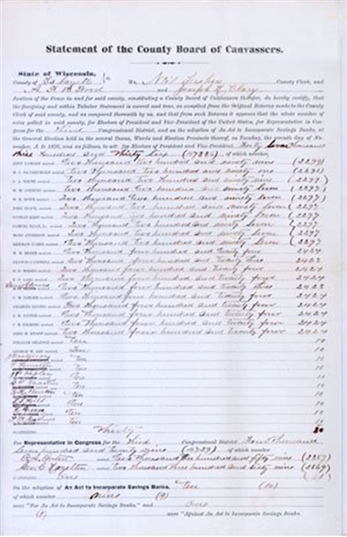 Tabular Statement Of Votes From Wisconsin, The Final State Counted In The Election Of 1876, The Second Closest Race In The History Of The United States