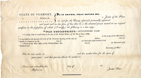 Vermont Revolutionary War Claim