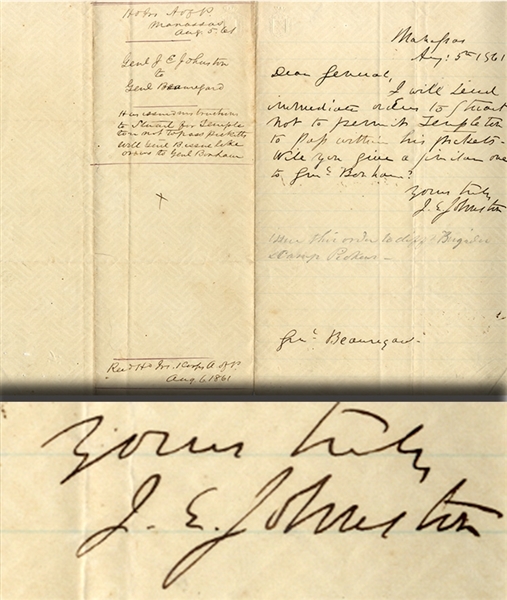Immediately After the First Manassas Battle, General Johnston Writes General Beauregard
