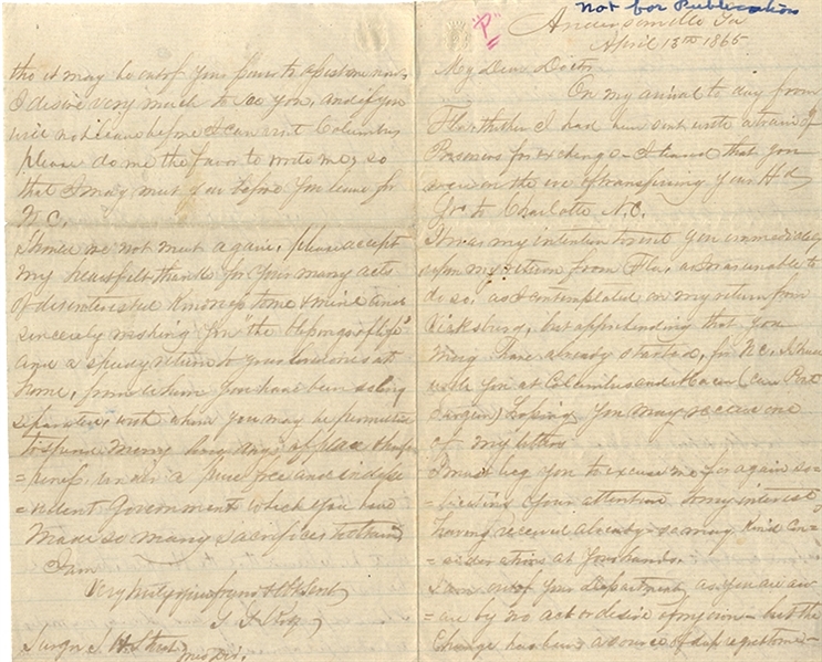 A Rare and Perhaps Last Official Confederate Officer's Letter From Andersonville.  