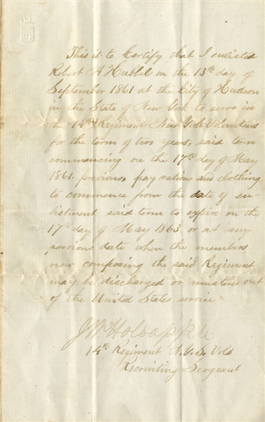 Volunteer Hubbel Gets A Four Month Break On Enlisting In September 1861