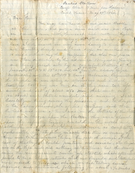 A Dead Confederate Soldier's Letter Sheet Is Used To Describe The Bloody Battle of Hanover Court House & His Feeling While In Combat