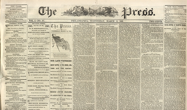 Lot of 14 issues of The (Phil.) Press from March 1862