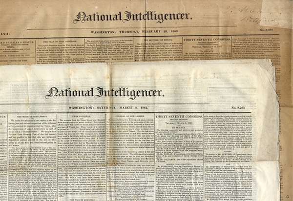 17 Civil War-era issues of National Intelligencer, 1862