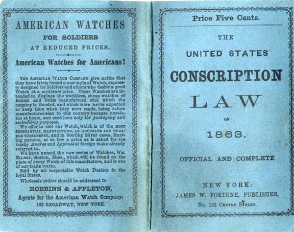 1863 Conscription Law Booklet with Tiffany & Company and Goodyear Rubber Company Advertisements.
