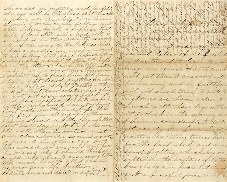 Battle of Petersburg New York Cavalryman's Letter: Col. Mix Dies In The Charge