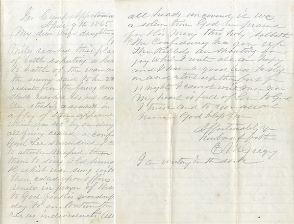 General Gregory Writes of the Surrender of Robert E. Lee from the Field