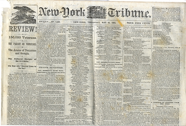 The New York Tribune Headlines The Grand Review of The Armies of Tennessee and Georgia At Washington. 
