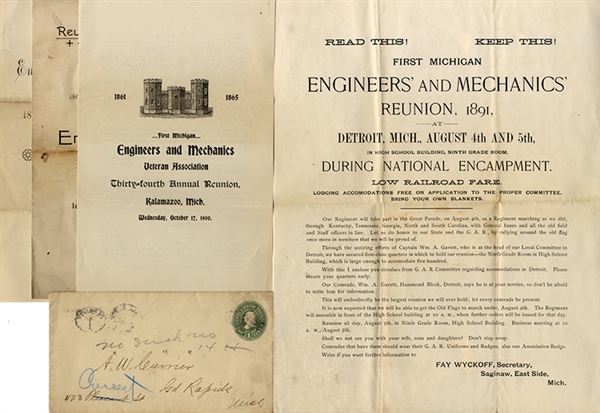 A Rare Grouping of 1st Michigan Engineers and Mechanics Reunion Documents. 