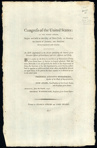 The Last New York Congressional Session, Signed in Type By Washington