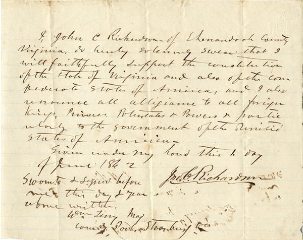 Confederate Loyalty Document Signed by General William Terry of the Stonewall Brigade