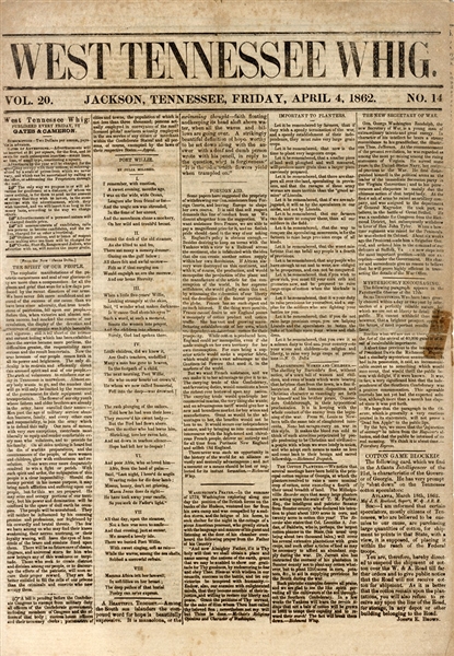 Scarce Tennesse Confederate Newspaper Just before It’s Suspension