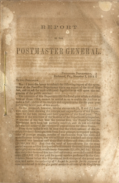 Confederate Report of the Postmaster General
