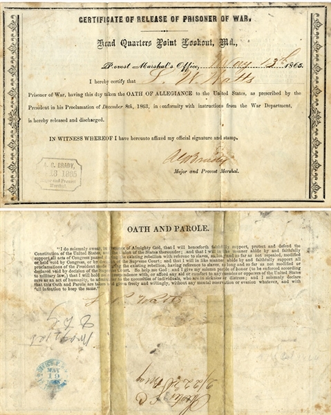 Certificate of Release From Point Lookout Prison