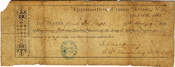 Very Rare Appomattox Court House Parole
