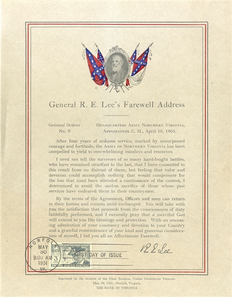 Commemorative “General R.E. Lee’s Farewell Address”