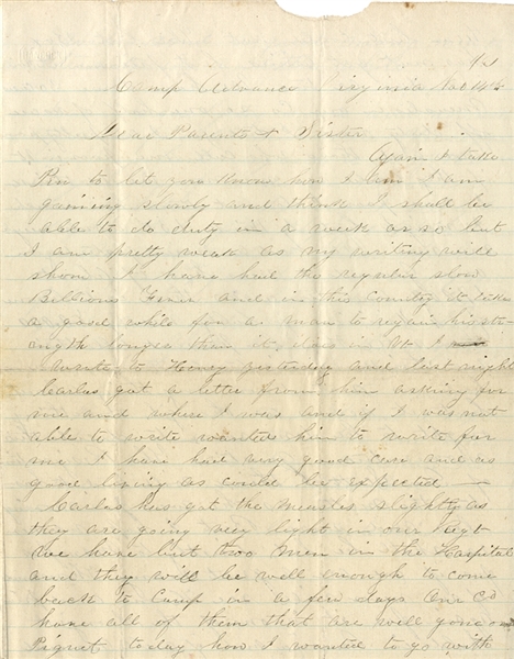 4th Vermont Infantry Letter - Measels