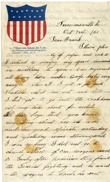 Union Soldier’s Letter - Goes After 100 CSA Cavalrymen
