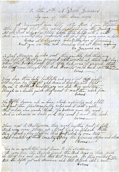  Duryée's Zouaves - Period Manuscript Poem