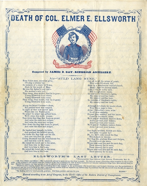 Rare Piece of Patriotic Death of Col. Elmer E. Ellsworth Stationery With Soldier's Letter On Siege of Yorktown