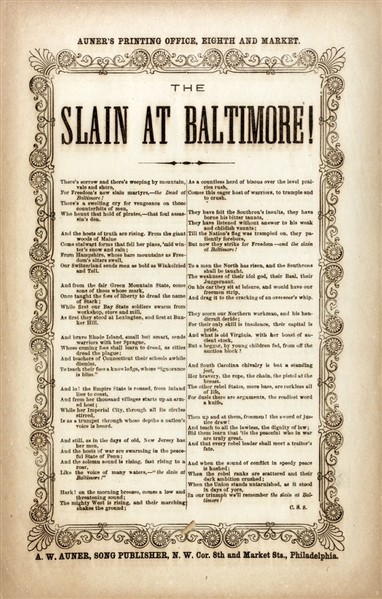 Union Song Sheet, “The Slain at Baltimore”