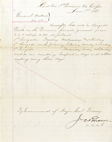 Rare Brevet Brigadier General James Cuffe Briscoe Signed Third Corps Document