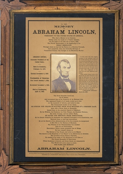 Lincoln Memorial Broadside With a Tipped Photograph 