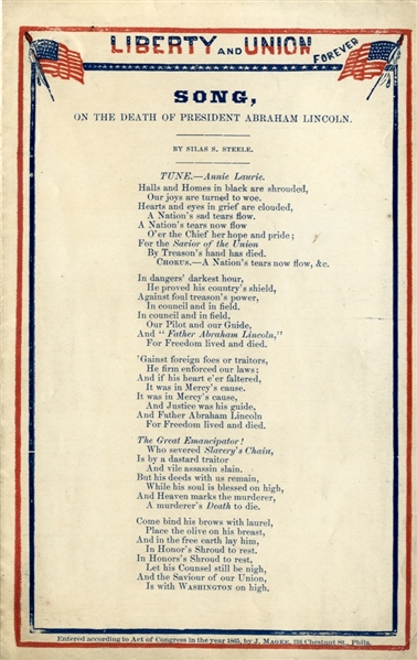 1865 Patriotic Lincoln Mourning Songsheet
