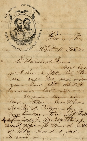 1868 Presidential Campaign Grant/Colfax Jugate Portrait Letterhead
