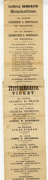 Douglas And Johnson 1860 Campaign Ballot From Massachusetts...With Attached Local Ballot