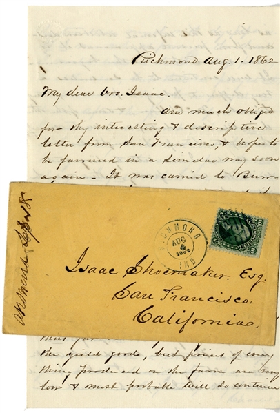 Rare Anti-Lincoln Letter/Cover To San Francisco: Hang Lincoln, McClellan & Some Of The Other Do Little Scoundrels 